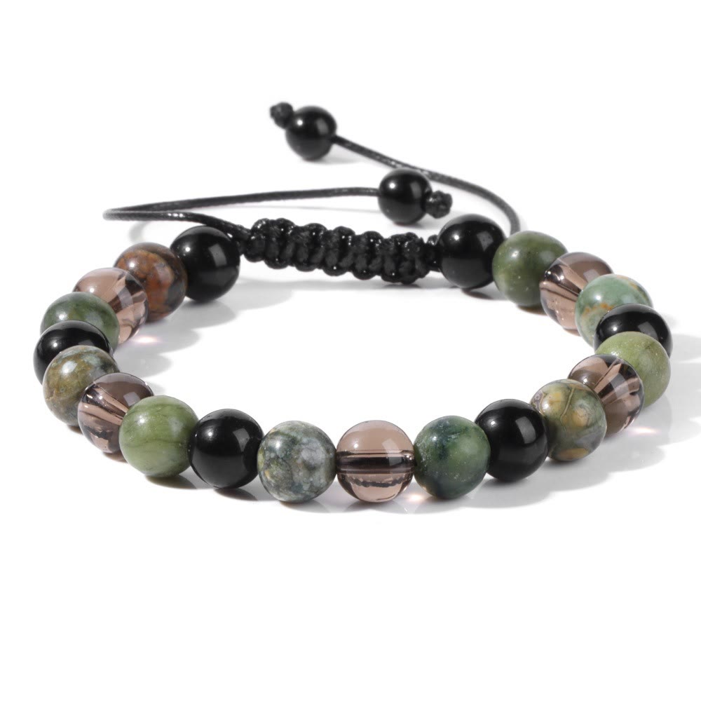 Olivenorma 8mm Natural Stone Beaded Drawstring Bracelet - Moss Agate&Smoky Quartz - image 12
