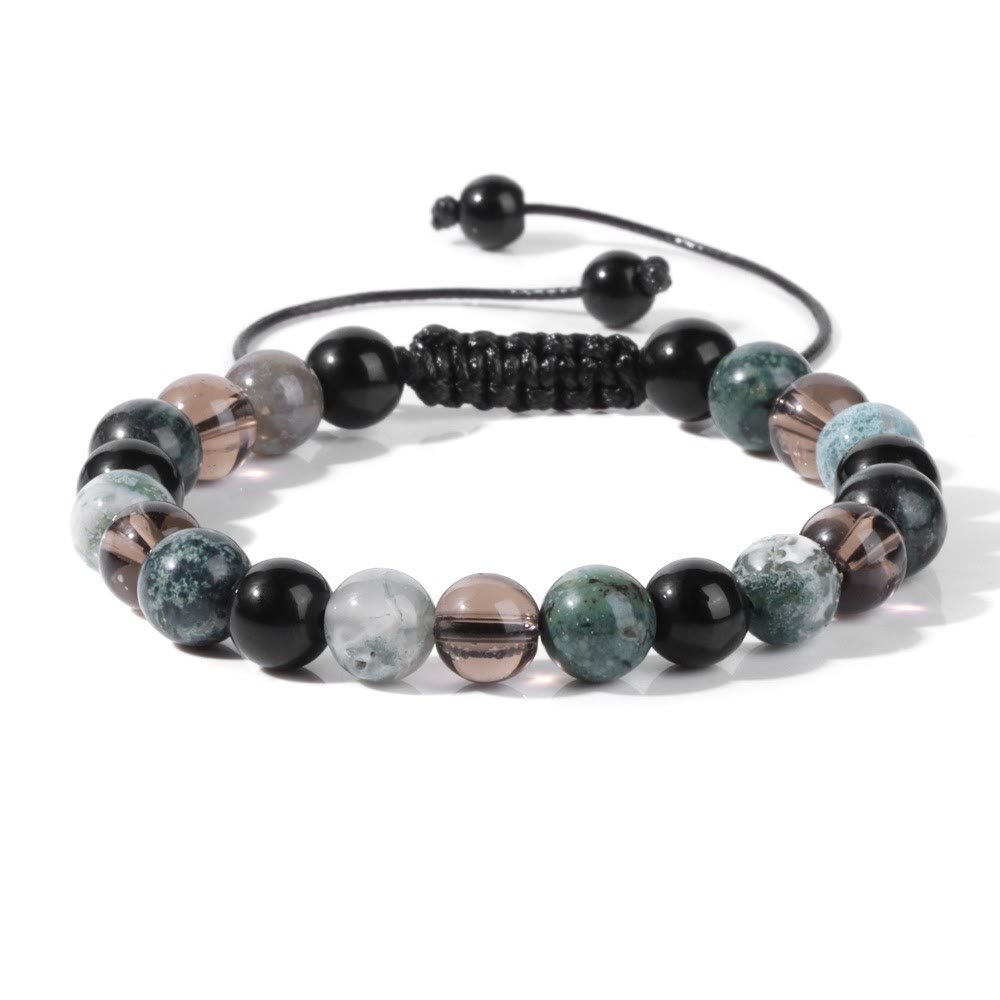 Olivenorma 8mm Natural Stone Beaded Drawstring Bracelet - Obsidian&Moss Agate - image 10