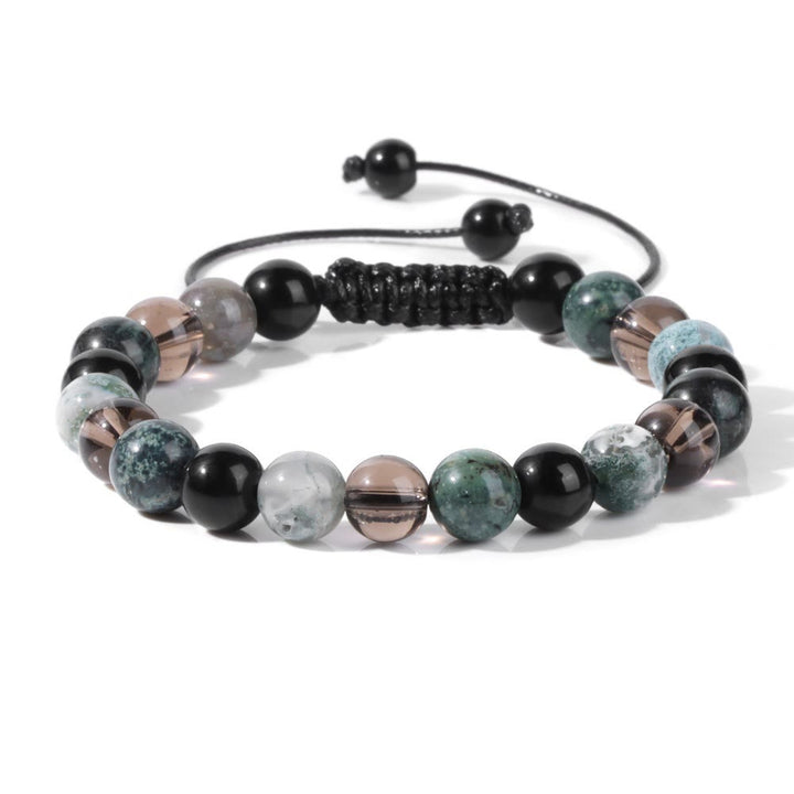 Olivenorma 8mm Natural Stone Beaded Drawstring Bracelet - Obsidian&Moss Agate - image 10