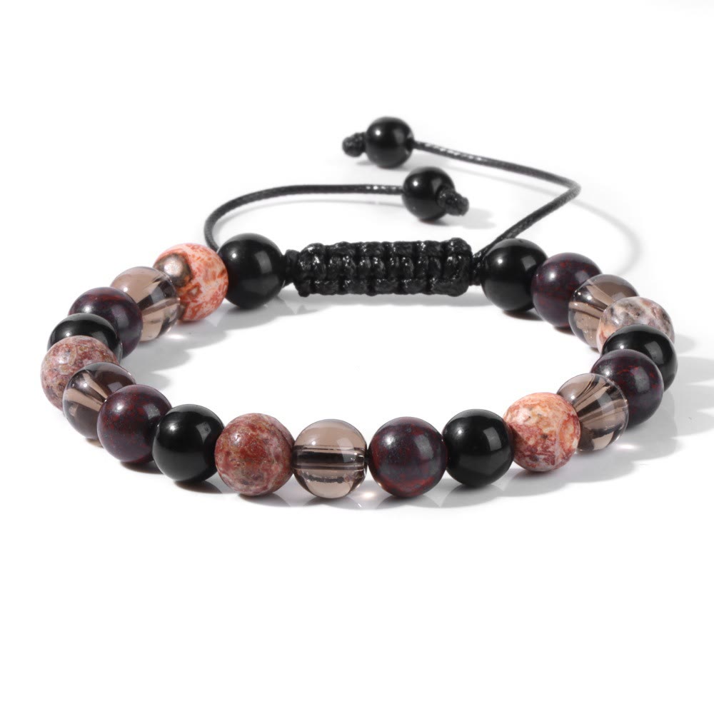 Olivenorma 8mm Natural Stone Beaded Drawstring Bracelet - Mahogany Obsidian&Obsidian - image 16