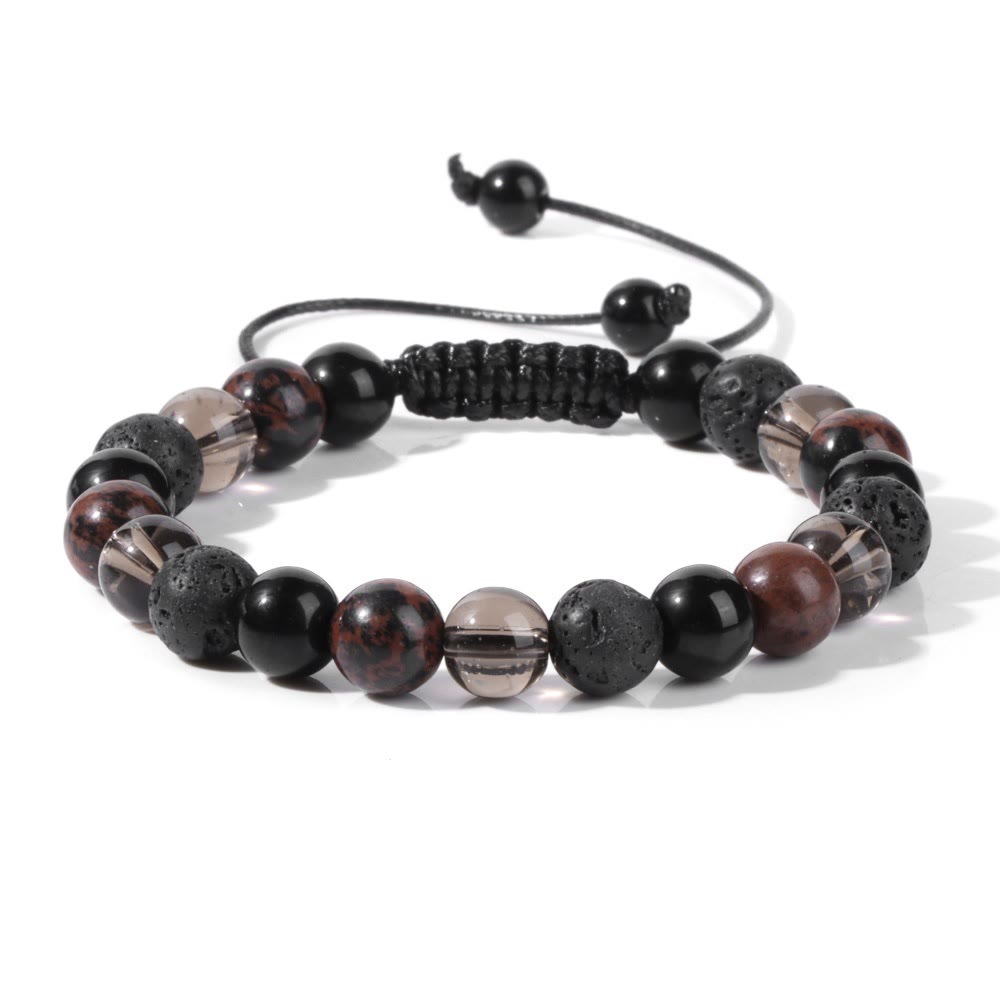 Olivenorma 8mm Natural Stone Beaded Drawstring Bracelet - Lava Stone&Mahogany Obsidian - image 8