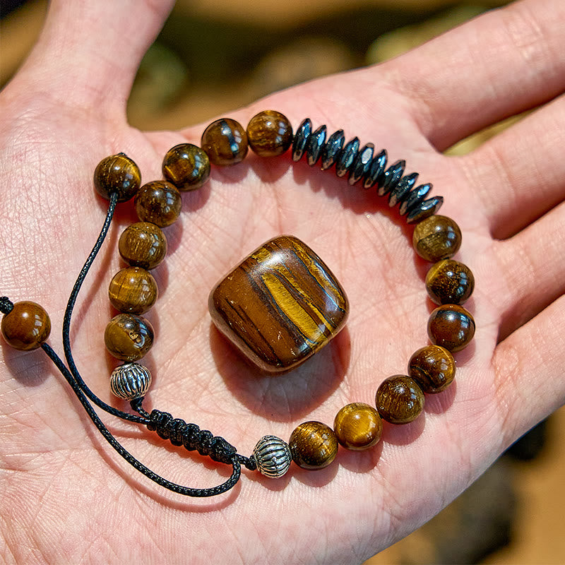 Olivenorma 8mm Tiger Eye Geometric Hematite Bead Bracelet - image 2