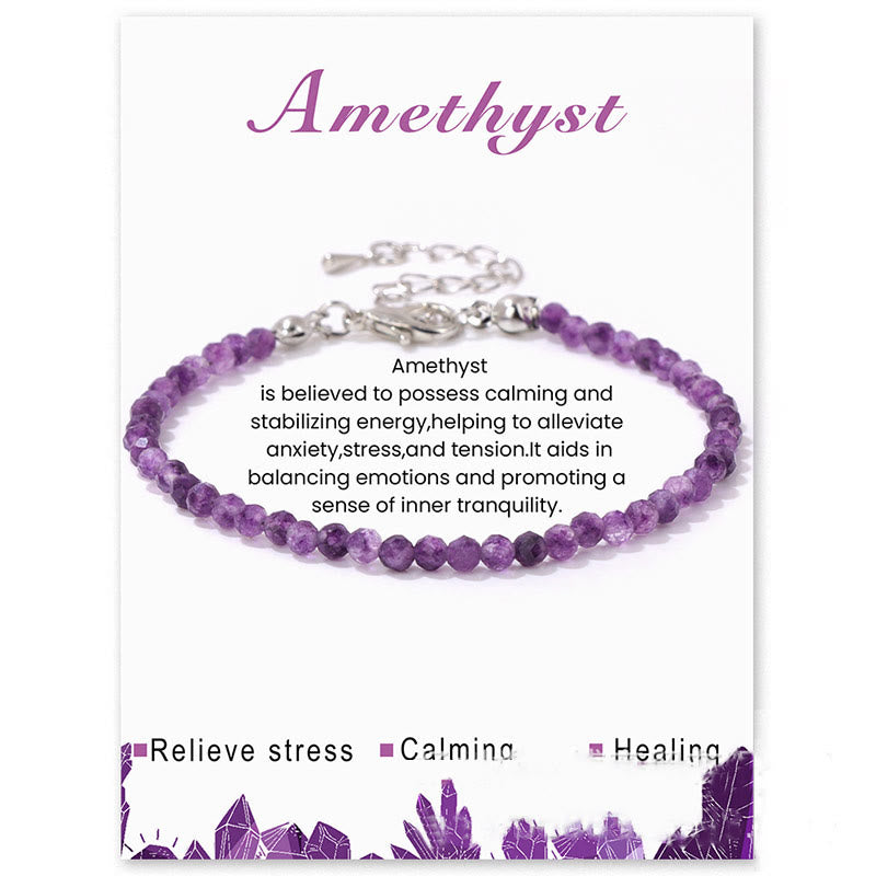 Olivenorma 3mm Natural Stone Faceted Beads Bracelet - Amethyst - image 3