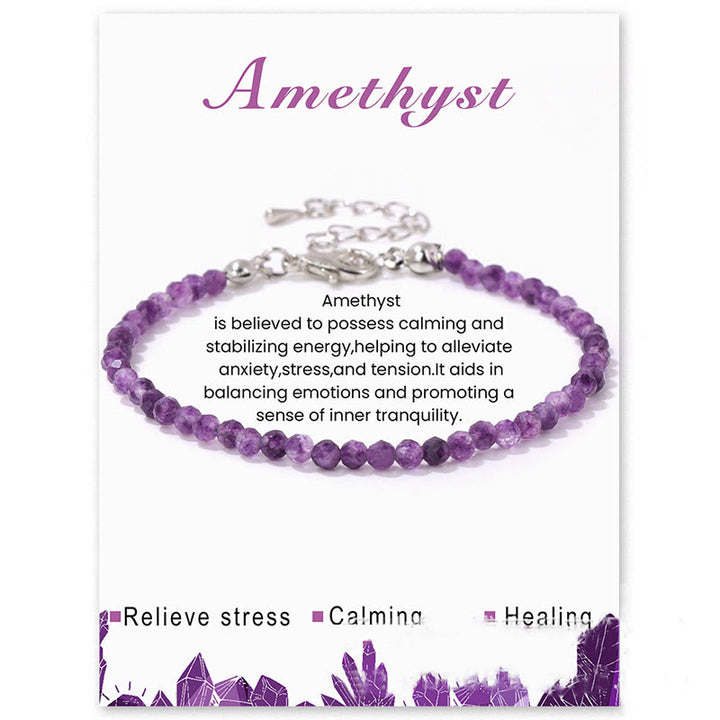 Olivenorma 3mm Natural Stone Faceted Beads Bracelet - Amethyst - image 3