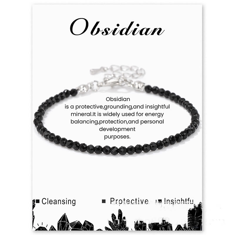 Olivenorma 3mm Natural Stone Faceted Beads Bracelet - Obsidian - image 22