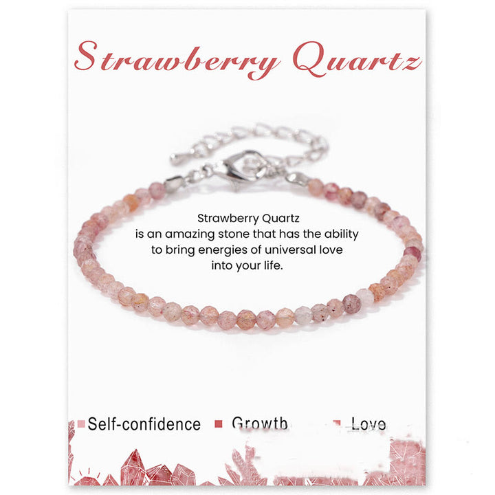 Olivenorma 3mm Natural Stone Faceted Beads Bracelet - Strawberry Quartz - image 1