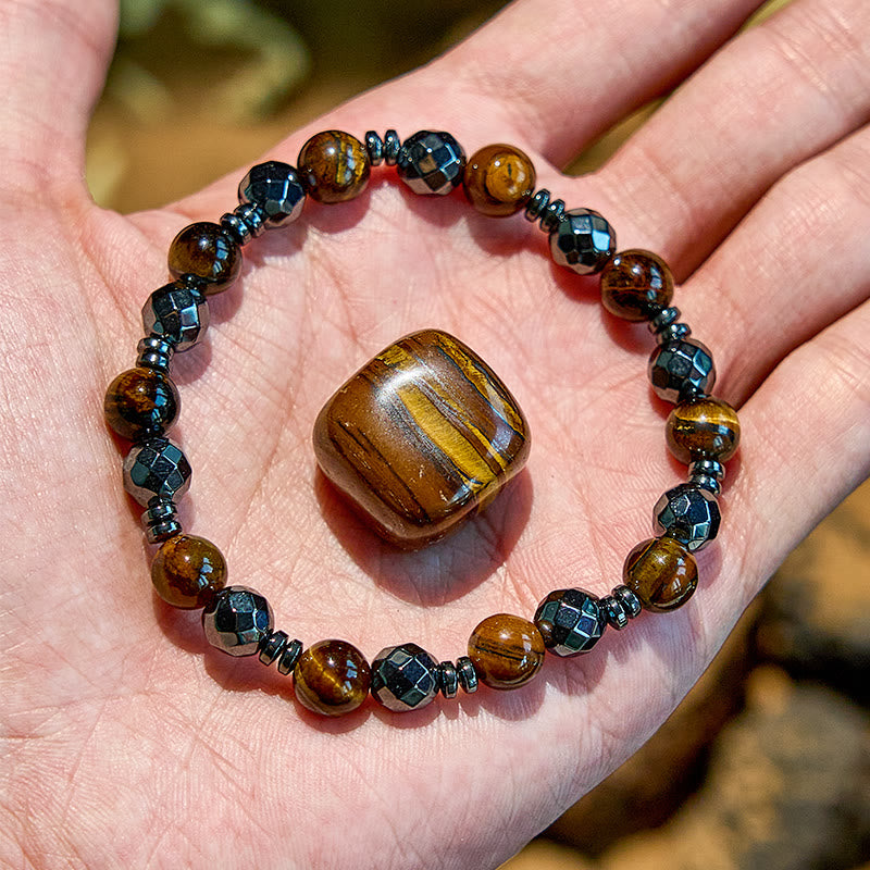 Olivenorma 2Pcs Tiger Eye Hematite Obsidian Beaded Bracelet - image 2
