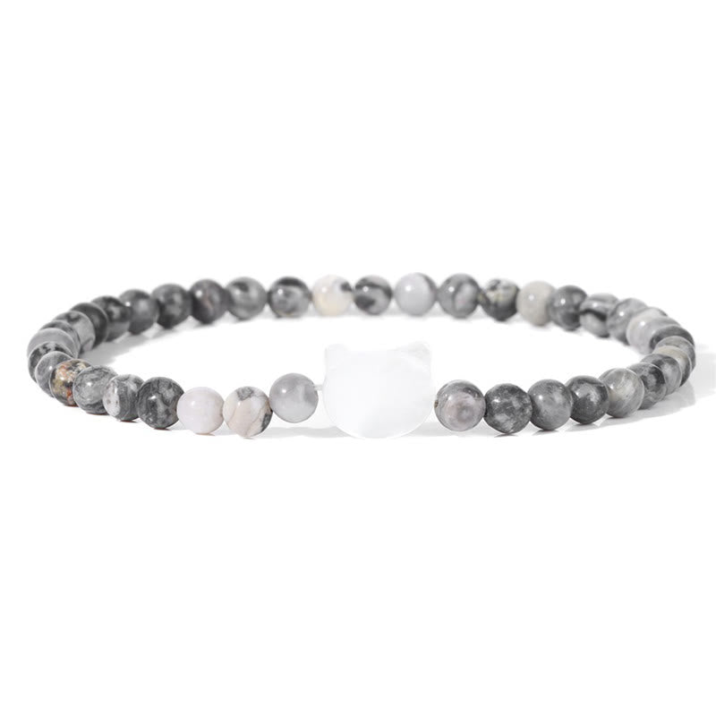 Olivenorma Nacre Kitten 4mm Natural Stone Beads Bracelet - Grey Jasper - image 46
