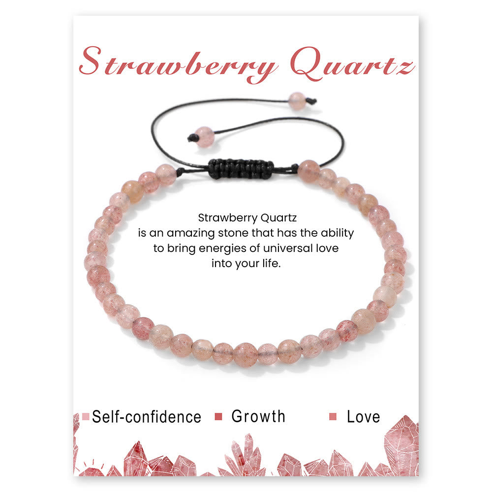 Olivenorma 4mm/6mm Natural Stone Beaded Drawstring Bracelet - Strawberry Quartz - 4mm - image 36
