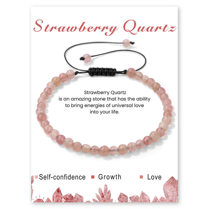 Olivenorma 4mm/6mm Natural Stone Beaded Drawstring Bracelet - Strawberry Quartz - 4mm - image 36