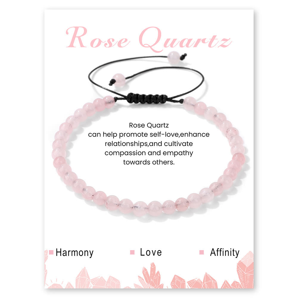 Olivenorma 4mm/6mm Natural Stone Beaded Drawstring Bracelet - Rose Quartz - 4mm - image 6