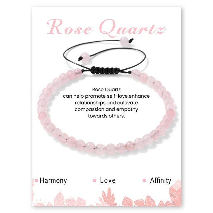 Olivenorma 4mm/6mm Natural Stone Beaded Drawstring Bracelet - Rose Quartz - 4mm - image 6