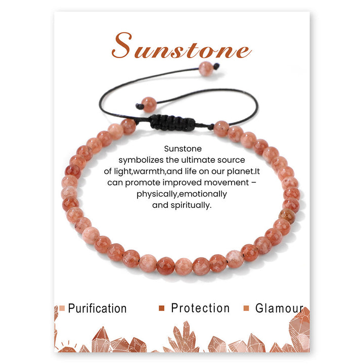 Olivenorma 4mm/6mm Natural Stone Beaded Drawstring Bracelet - Sun Stone - 4mm - image 50