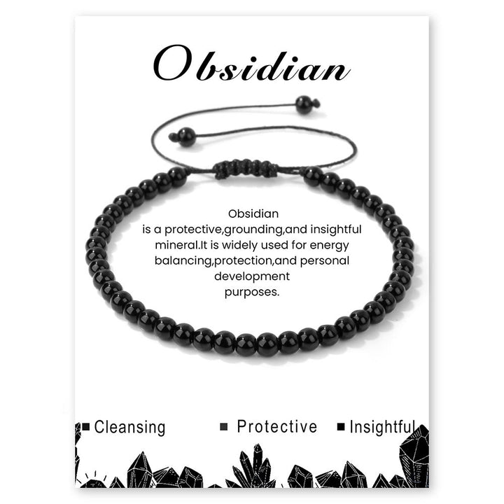 Olivenorma 4mm/6mm Natural Stone Beaded Drawstring Bracelet - Obsidian - 4mm - image 12