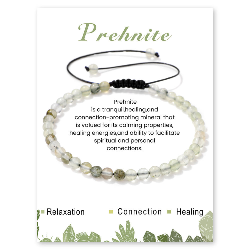 Olivenorma 4mm/6mm Natural Stone Beaded Drawstring Bracelet - Prehnite - 4mm - image 28