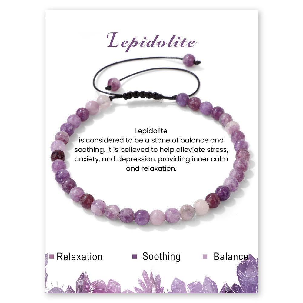Olivenorma 4mm/6mm Natural Stone Beaded Drawstring Bracelet - Lepidolite - 4mm - image 22