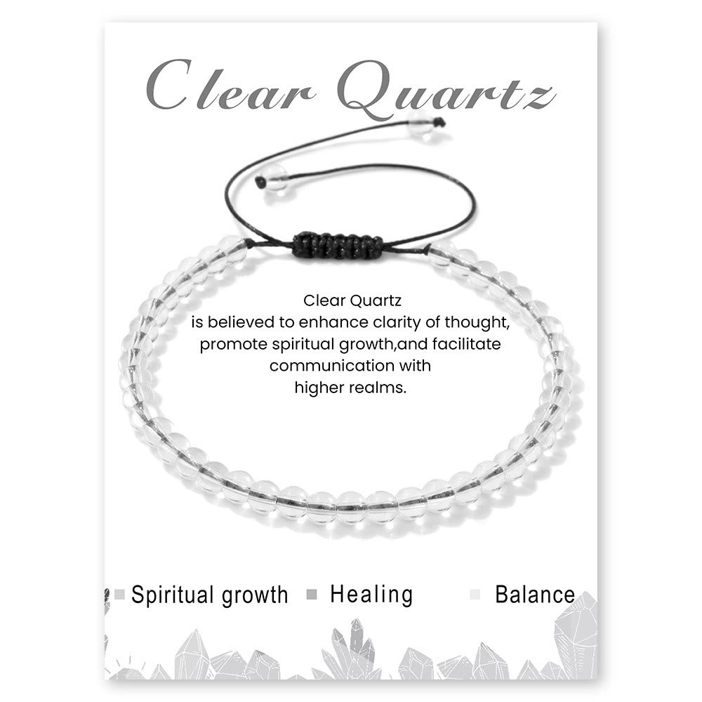 Olivenorma 4mm/6mm Natural Stone Beaded Drawstring Bracelet - Clear Crystal - 4mm - image 8