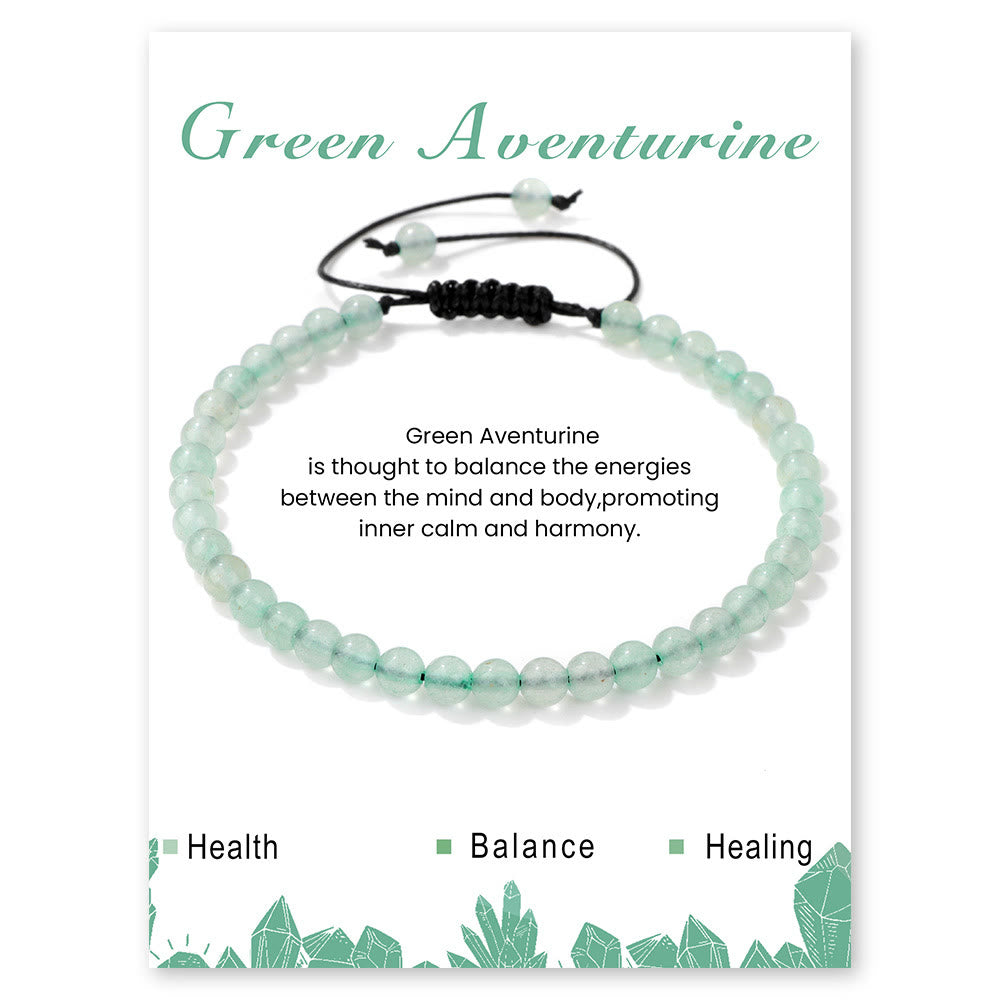 Olivenorma 4mm/6mm Natural Stone Beaded Drawstring Bracelet - Green Aventurine - 4mm - image 2