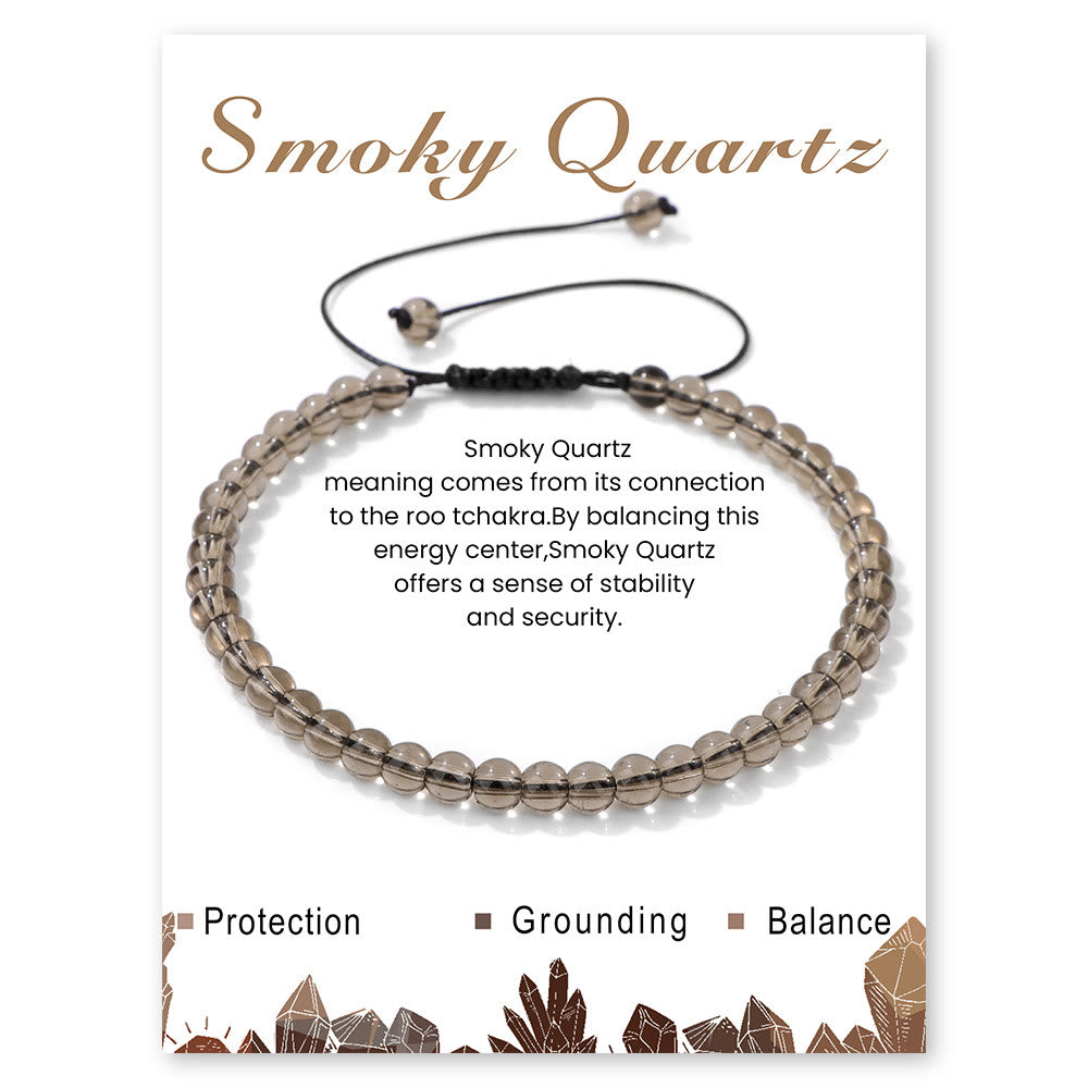 Olivenorma 4mm/6mm Natural Stone Beaded Drawstring Bracelet - Smoky Quartz - 4mm - image 52