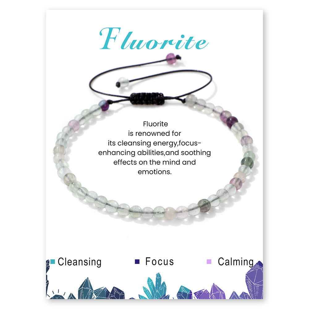 Olivenorma 4mm/6mm Natural Stone Beaded Drawstring Bracelet - Fluorite - 4mm - image 30