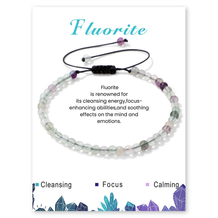 Olivenorma 4mm/6mm Natural Stone Beaded Drawstring Bracelet - Fluorite - 4mm - image 30