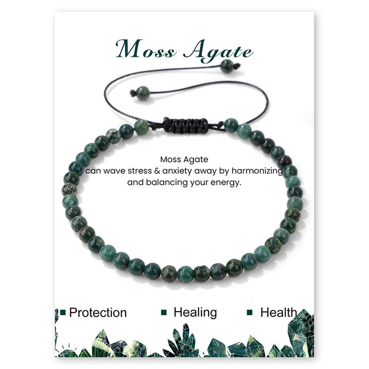 Olivenorma 4mm/6mm Natural Stone Beaded Drawstring Bracelet - Moss Agate - 4mm - image 18