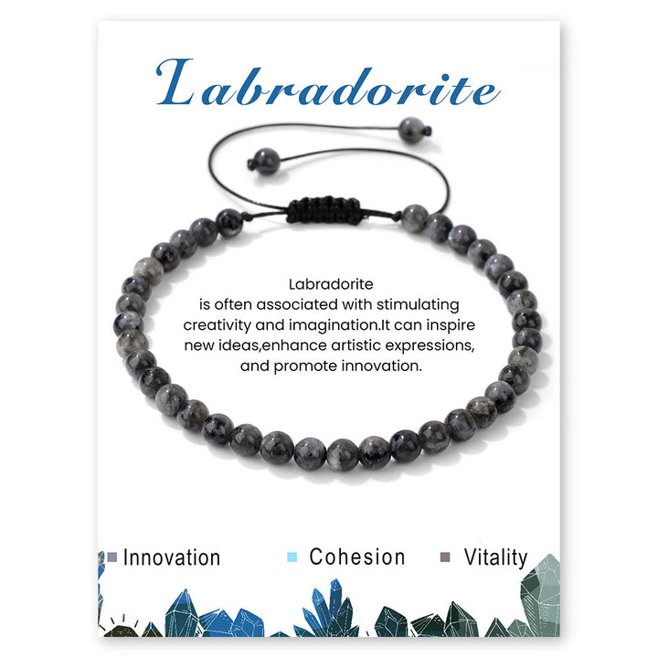Olivenorma 4mm/6mm Natural Stone Beaded Drawstring Bracelet - Labradorite - 4mm - image 38