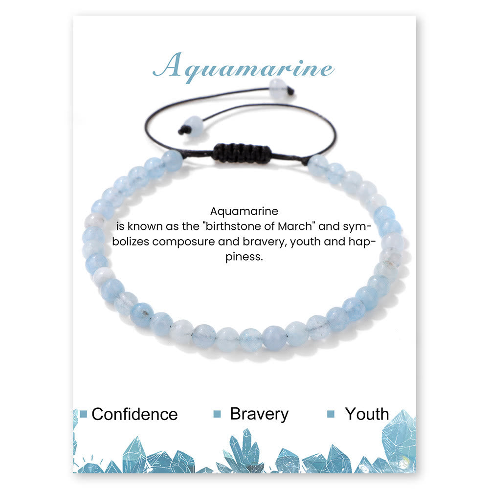 Olivenorma 4mm/6mm Natural Stone Beaded Drawstring Bracelet - Aquamarine - 4mm - image 10