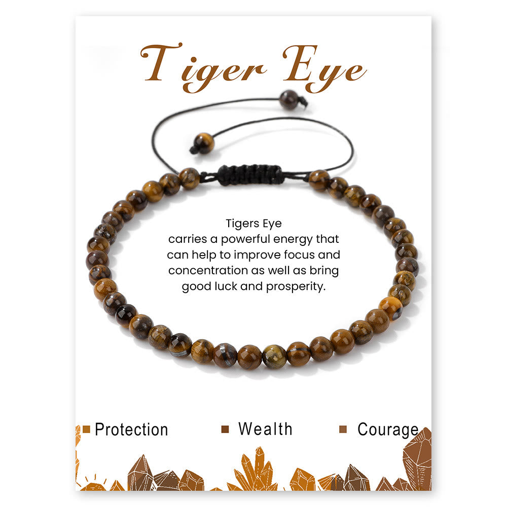 Olivenorma 4mm/6mm Natural Stone Beaded Drawstring Bracelet - Tiger Eye - 4mm - image 46