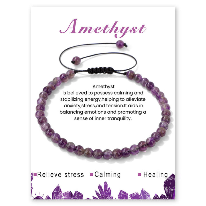 Olivenorma 4mm/6mm Natural Stone Beaded Drawstring Bracelet - Amethyst - 4mm - image 24
