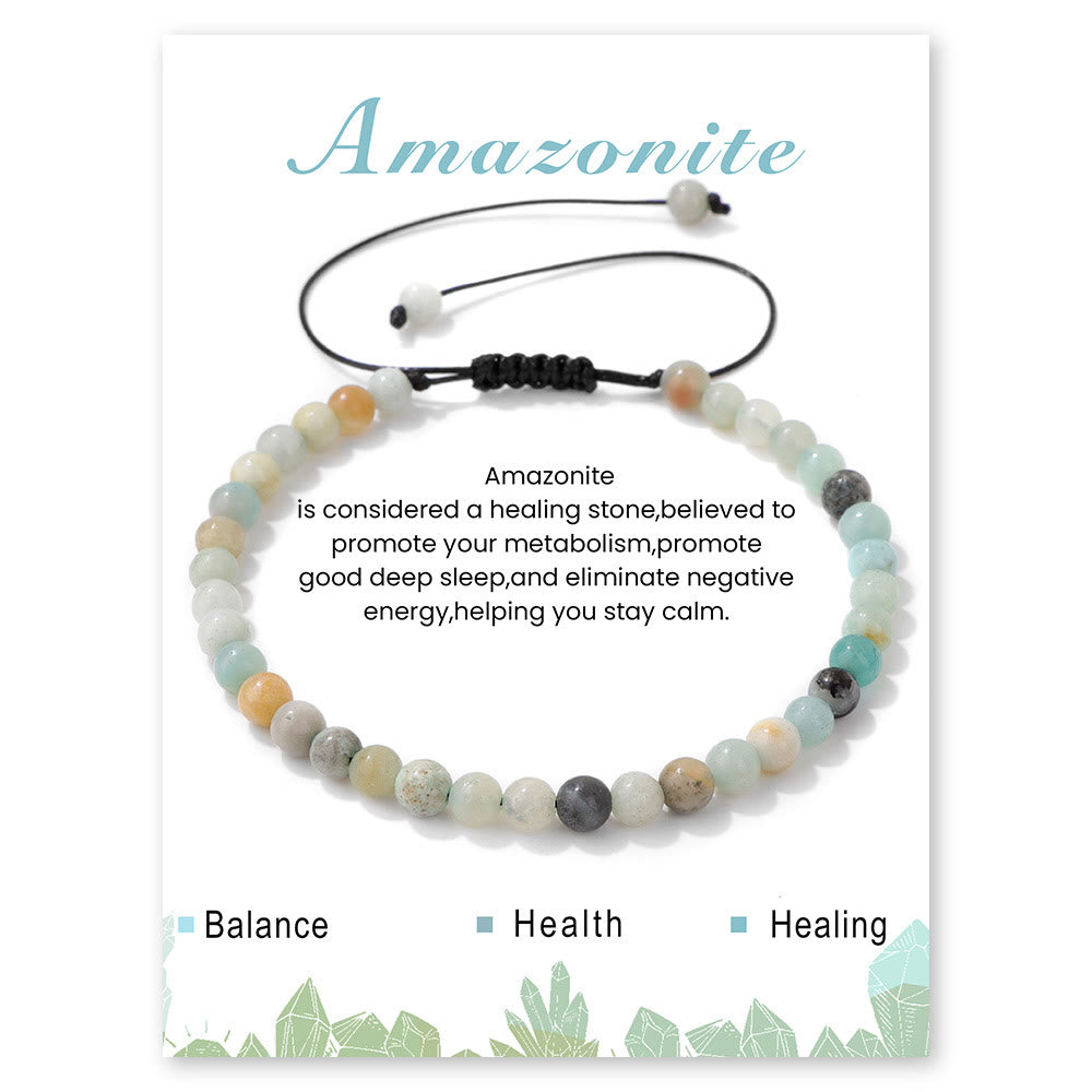 Olivenorma 4mm/6mm Natural Stone Beaded Drawstring Bracelet - Amazonite - 4mm - image 16