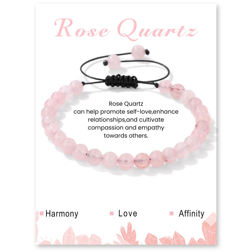 Olivenorma 4mm/6mm Natural Stone Beaded Drawstring Bracelet - Rose Quartz - 6mm - image 7