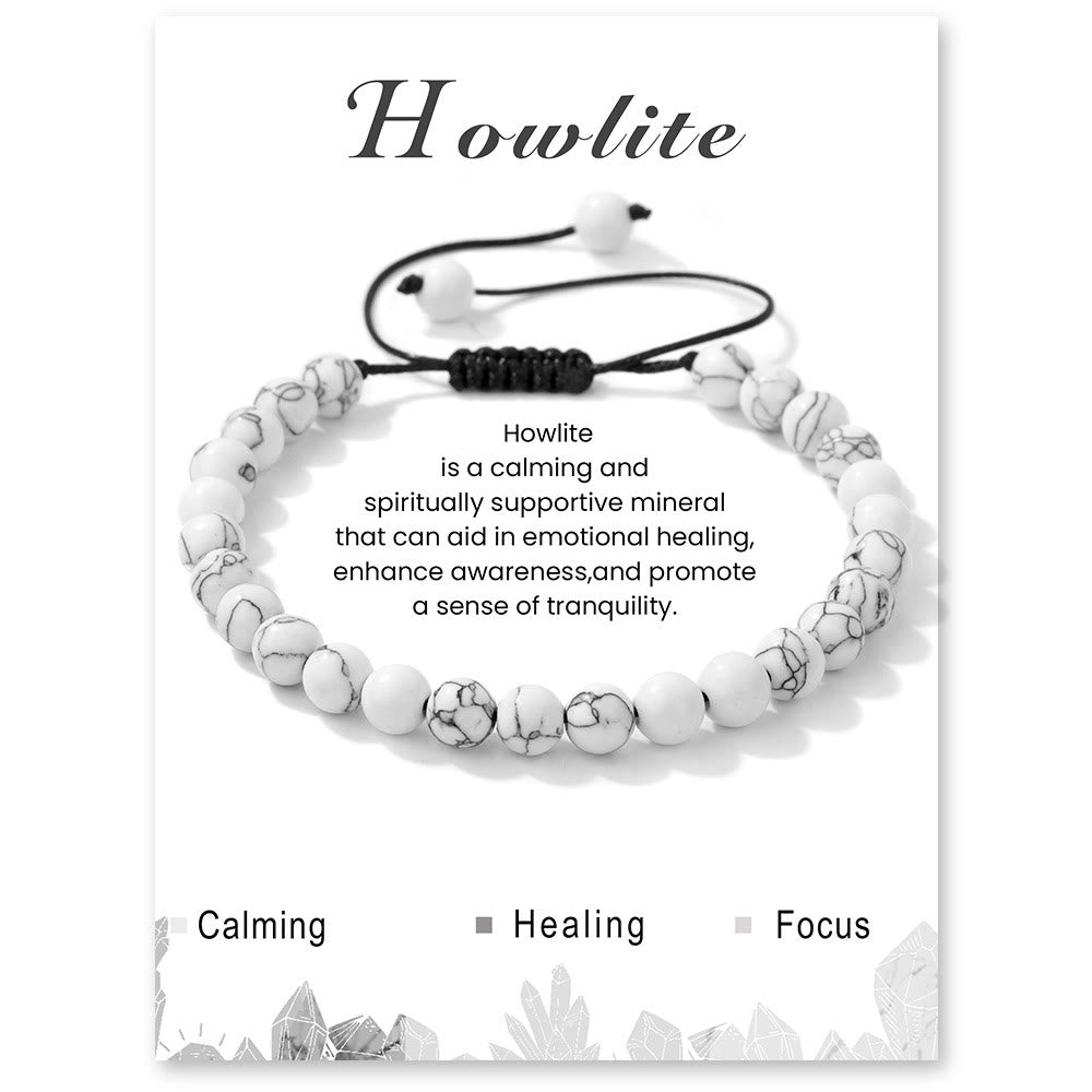 Olivenorma 4mm/6mm Natural Stone Beaded Drawstring Bracelet - Howlite - 6mm - image 5