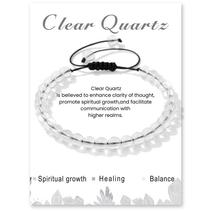 Olivenorma 4mm/6mm Natural Stone Beaded Drawstring Bracelet - Clear Crystal - 6mm - image 9