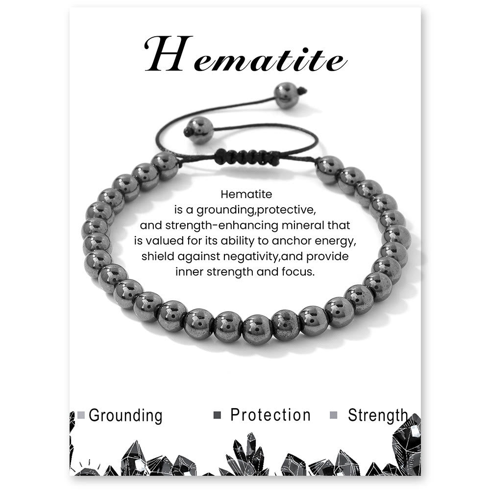 Olivenorma 4mm/6mm Natural Stone Beaded Drawstring Bracelet - Hematite - 6mm - image 21