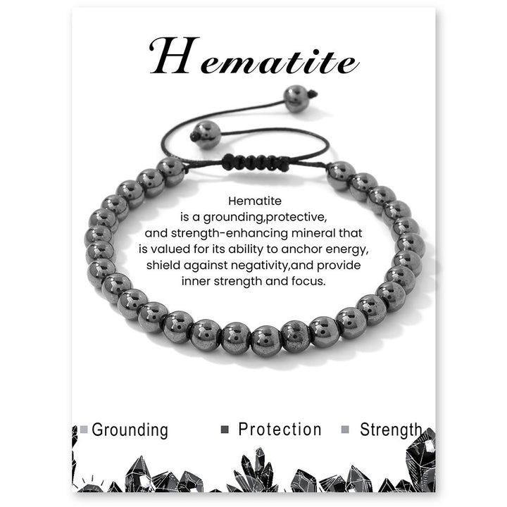 Olivenorma 4mm/6mm Natural Stone Beaded Drawstring Bracelet - Hematite - 6mm - image 21