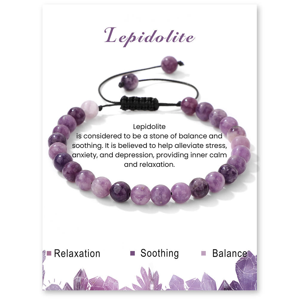Olivenorma 4mm/6mm Natural Stone Beaded Drawstring Bracelet - Lepidolite - 6mm - image 23