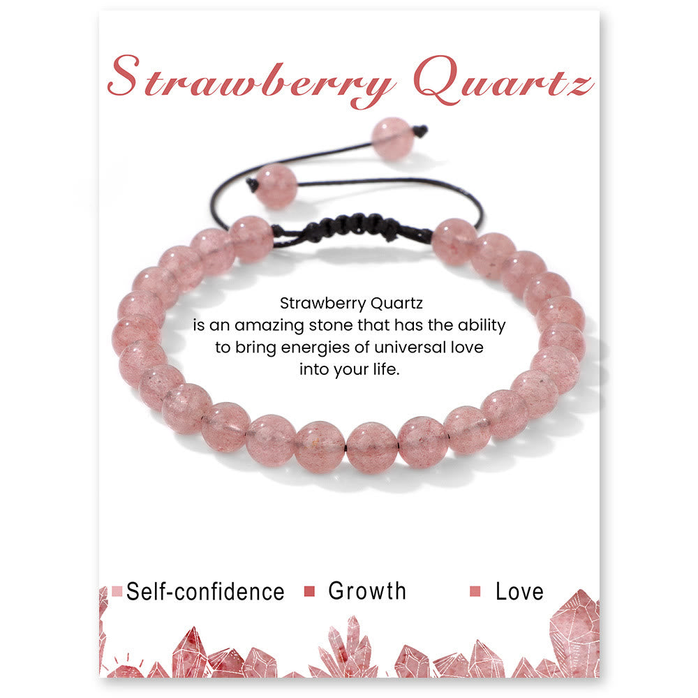 Olivenorma 4mm/6mm Natural Stone Beaded Drawstring Bracelet - Strawberry Quartz - 6mm - image 37