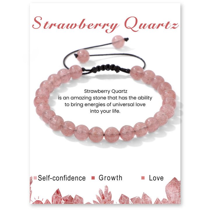 Olivenorma 4mm/6mm Natural Stone Beaded Drawstring Bracelet - Strawberry Quartz - 6mm - image 37