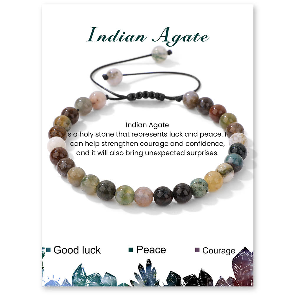 Olivenorma 4mm/6mm Natural Stone Beaded Drawstring Bracelet - India Agate - 6mm - image 55