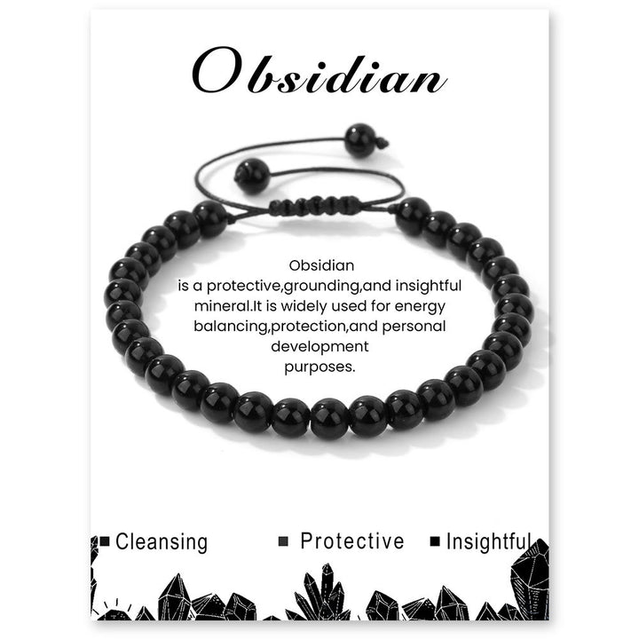 Olivenorma 4mm/6mm Natural Stone Beaded Drawstring Bracelet - Obsidian - 6mm - image 13