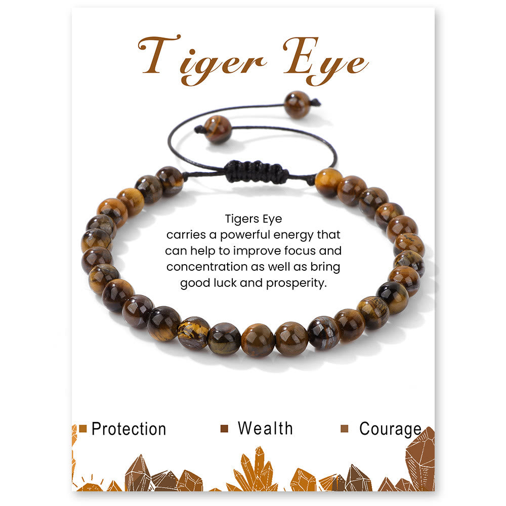 Olivenorma 4mm/6mm Natural Stone Beaded Drawstring Bracelet - Tiger Eye - 6mm - image 47