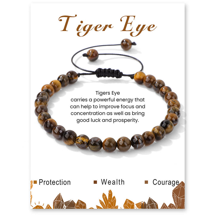 Olivenorma 4mm/6mm Natural Stone Beaded Drawstring Bracelet - Tiger Eye - 6mm - image 47
