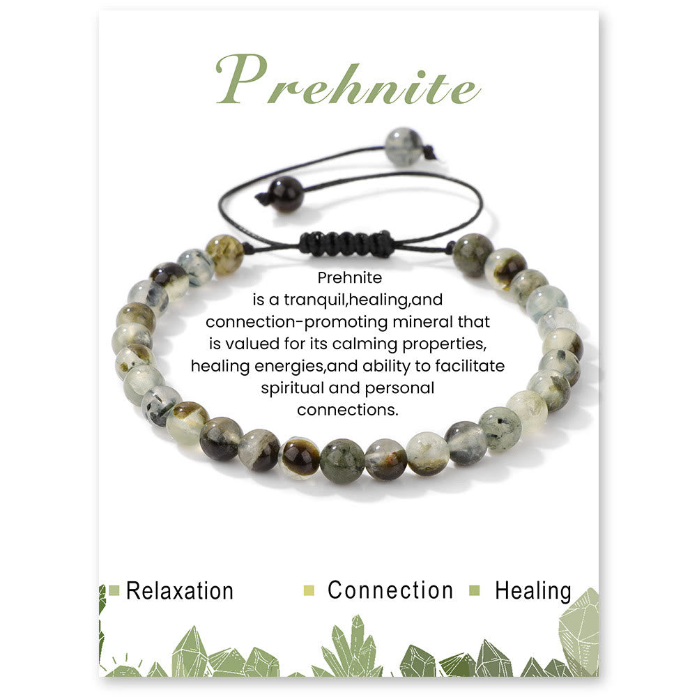 Olivenorma 4mm/6mm Natural Stone Beaded Drawstring Bracelet - Prehnite - 6mm - image 29