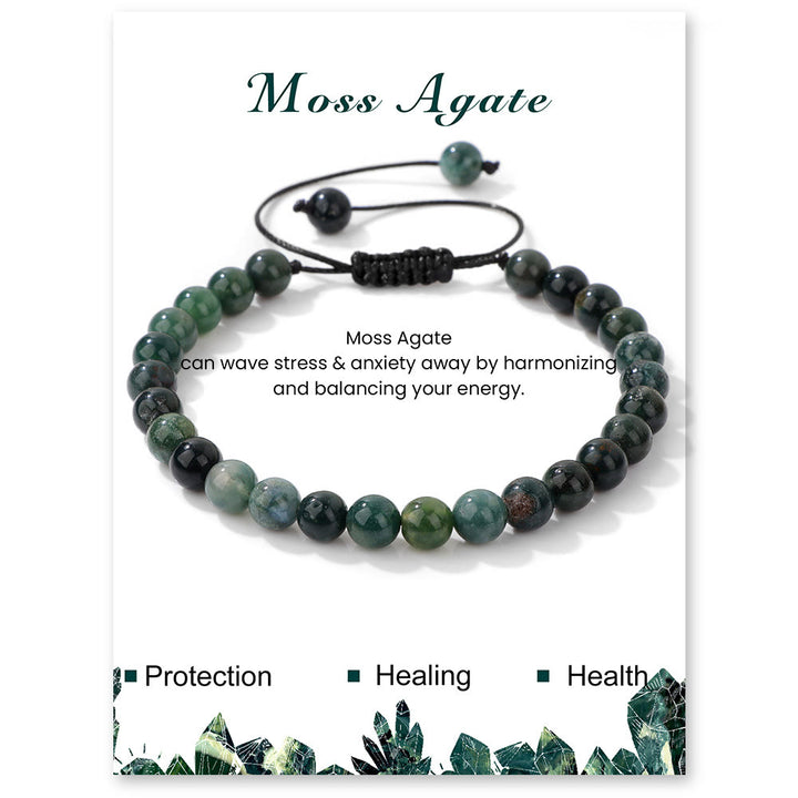 Olivenorma 4mm/6mm Natural Stone Beaded Drawstring Bracelet - Moss Agate - 6mm - image 19