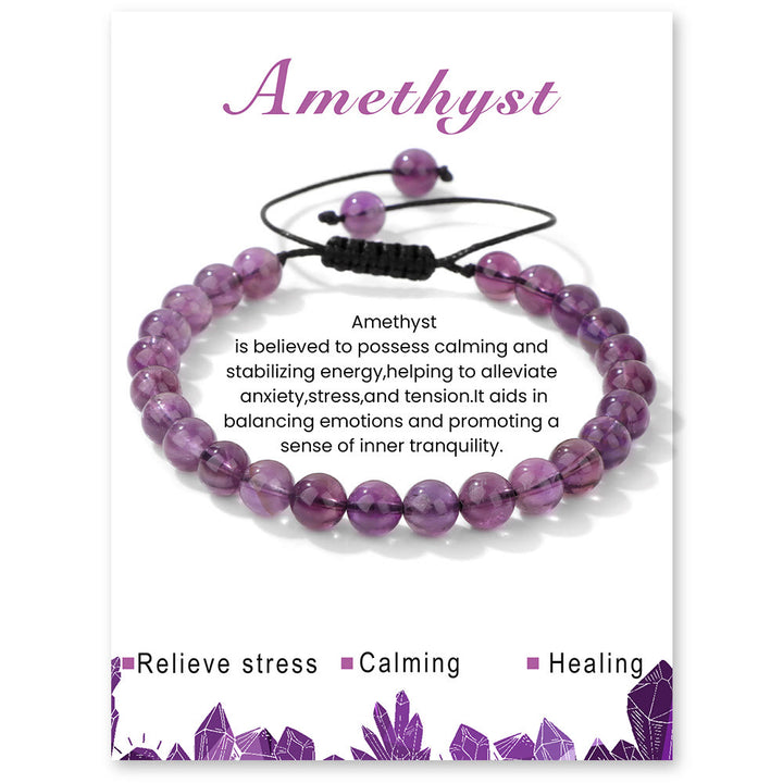 Olivenorma 4mm/6mm Natural Stone Beaded Drawstring Bracelet - Amethyst - 6mm - image 25