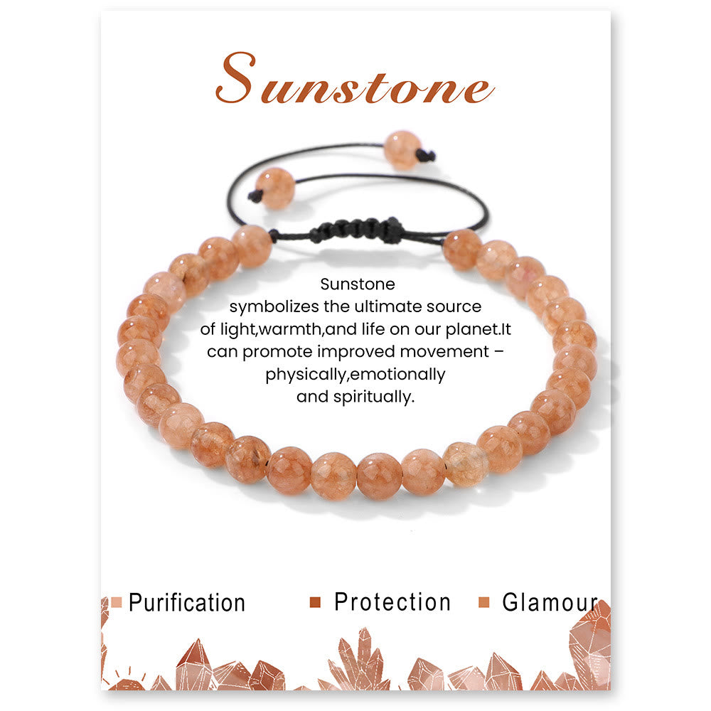 Olivenorma 4mm/6mm Natural Stone Beaded Drawstring Bracelet - Sun Stone - 6mm - image 51