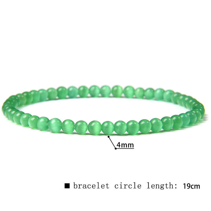 Olivenorma 4mm Natural Stone Beaded Bracelet - Green Cat's Eye Stone - image 8