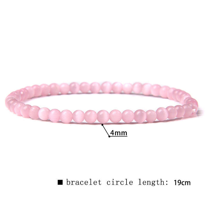 Olivenorma 4mm Natural Stone Beaded Bracelet - Pink Cat's Eye Stone - image 10