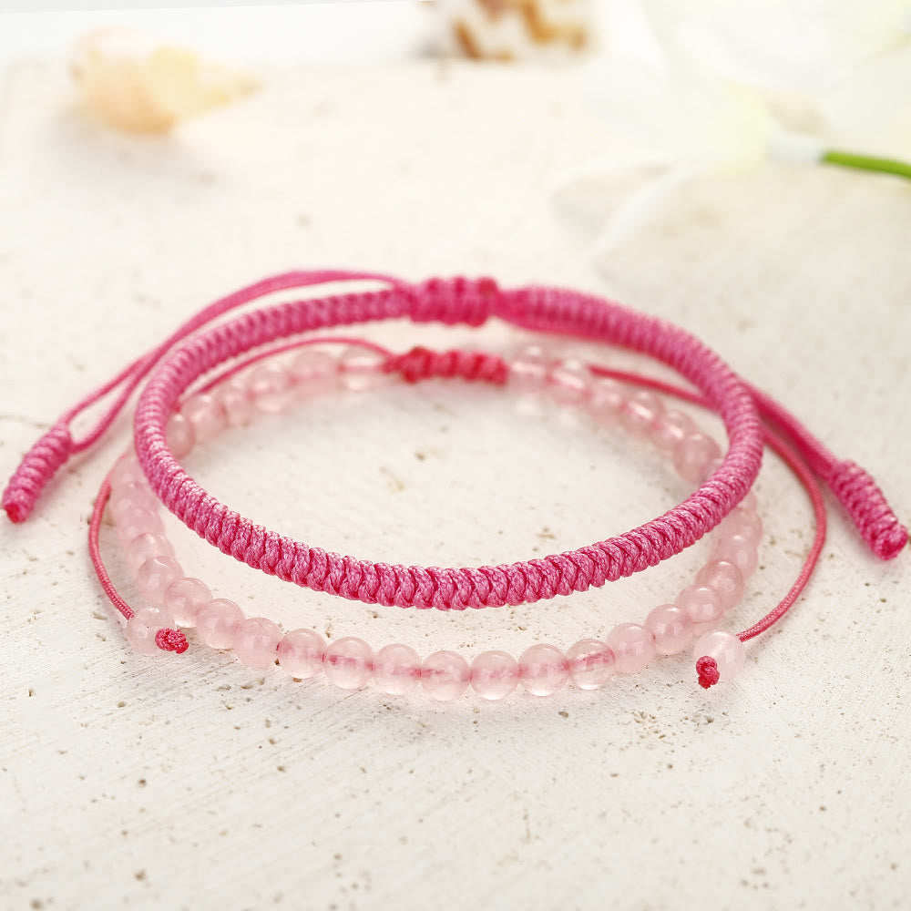 Olivenorma Natural Rose Quartz Beads Braided Bracelet - image 2